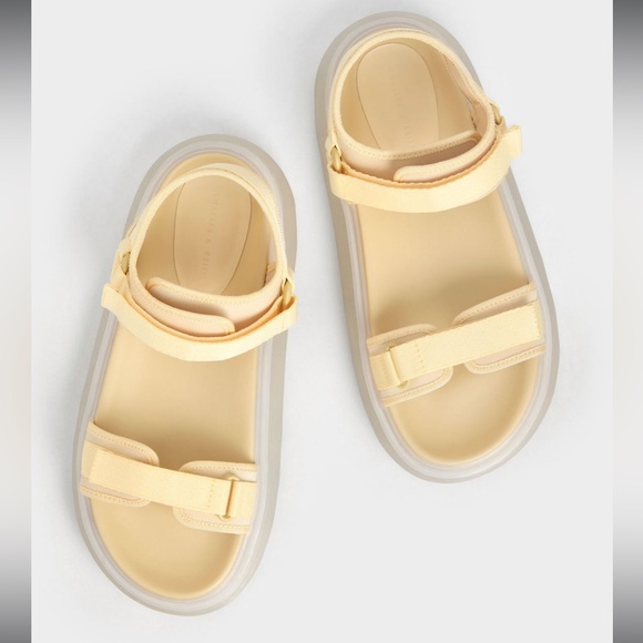 NEW Charles & Keith Recycled Polyester Velcro-Strap Sports Sandals - Yellow - Picture 4 of 11